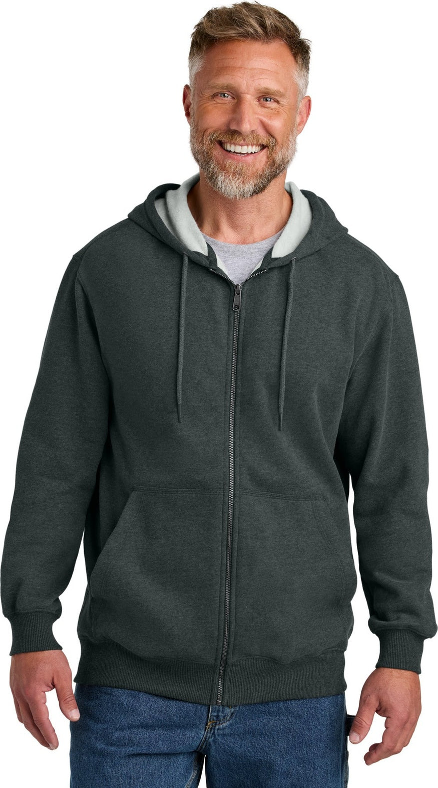 Front View of CharcoalHt CornerStone Tough Fleece Full-Zip Hoodie CSF631