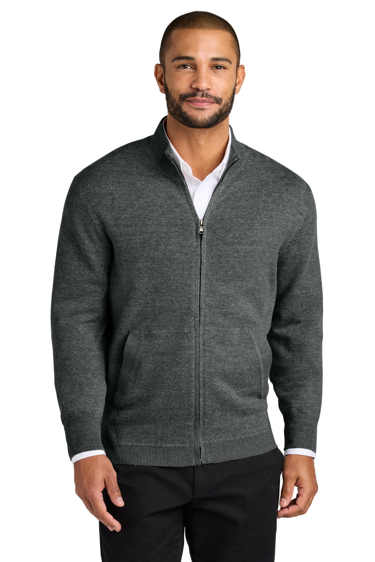 Front View of CharcoalHt Port Authority Easy Care Full-Zip Sweater SW2901