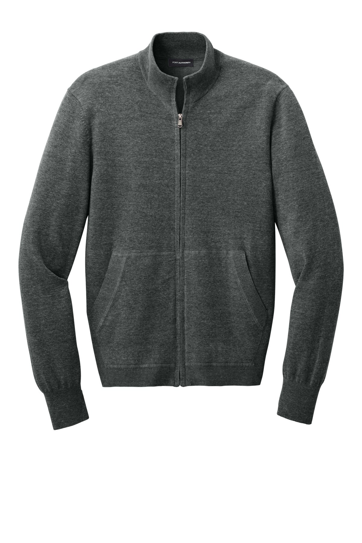 Front View of CharcoalHt Port Authority Easy Care Full-Zip Sweater SW2901
