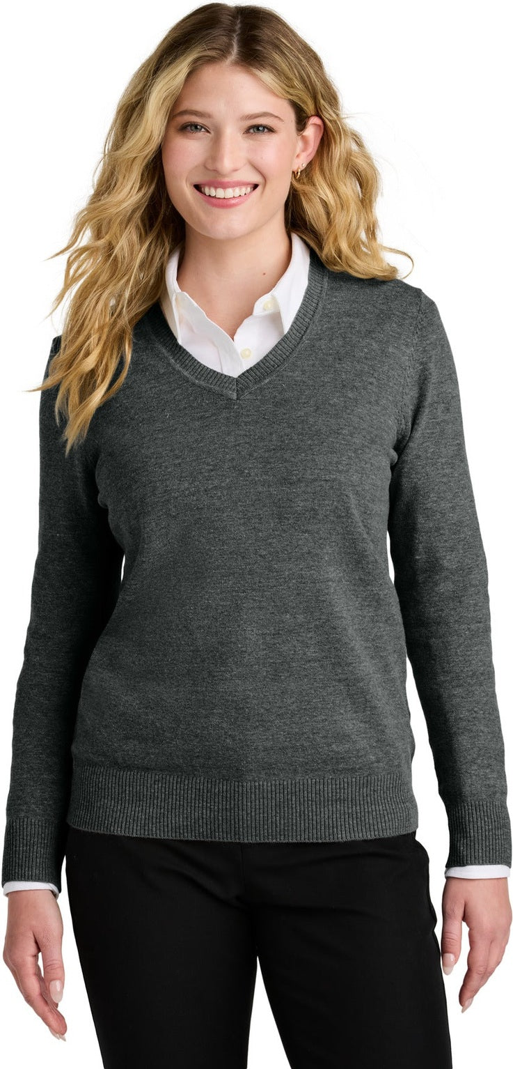 Front View of CharcoalHt Port Authority Women's Easy Care V-Neck Sweater LSW2850