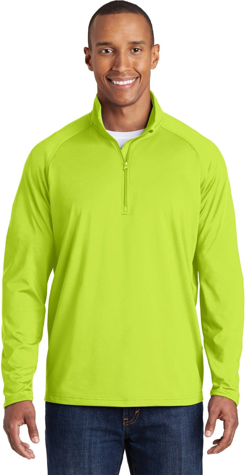 Front View of Charge Green Sport-Tek Sport-Wick Stretch 1/4-Zip Pullover. ST850