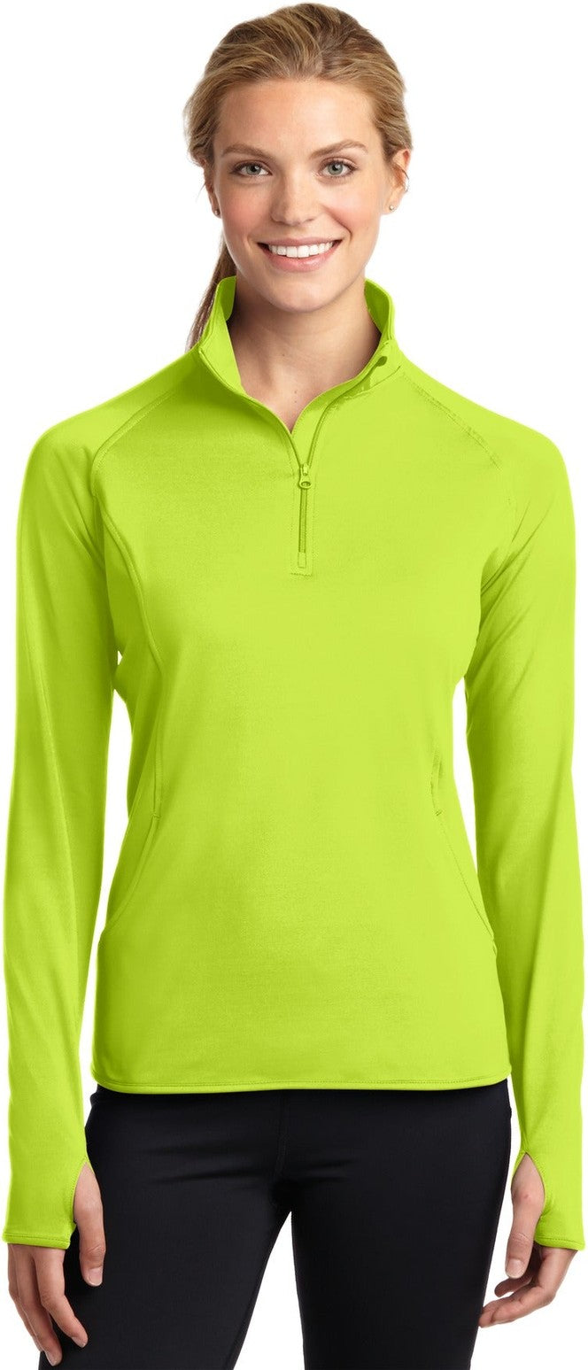 Front View of Charge Green Sport-Tek Women's Sport-Wick Stretch 1/4-Zip Pullover. LST850