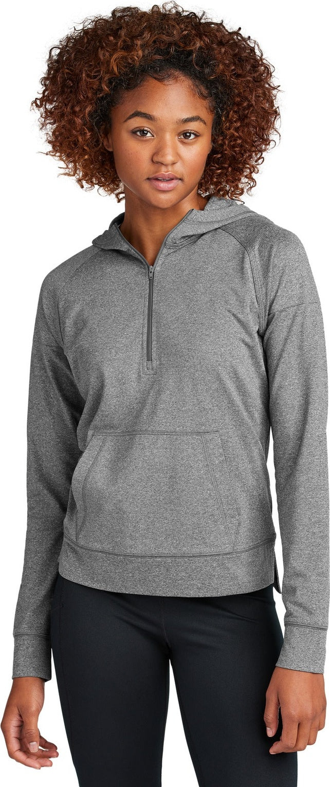 Front View of CharGreyHt Sport-Tek Women's Sport-Wick Stretch 1/2-Zip Hoodie LST856
