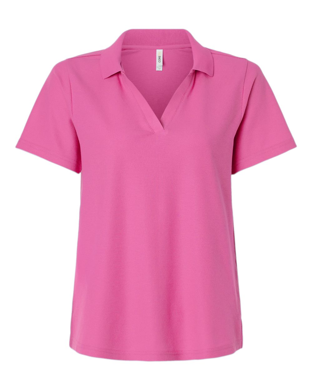 Front View of Charity Pink Women&#39;s Resolve CVC Performance Pique Polo - CE106W