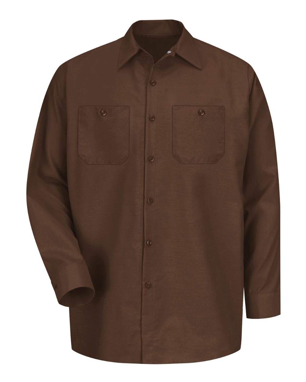 Front View of Chocolate Brown Industrial Long Sleeve Work Shirt - SP14