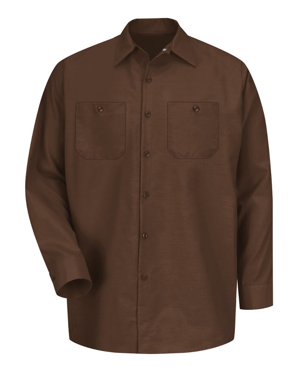 Front View of Chocolate Brown Industrial Long Sleeve Work Shirt - Tall Sizes - SP14T