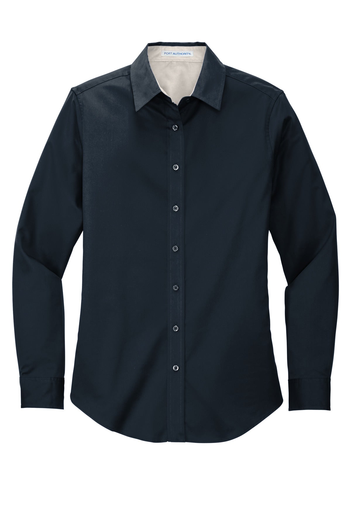 Front View of Cl Navy/Lt Stn Port Authority Women's Long Sleeve Easy Care Shirt. L608