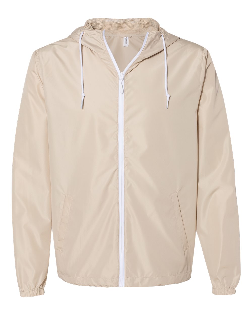 Front View of Classic Khaki/ White Zipper Lightweight Windbreaker Full-Zip Jacket - EXP54LWZ