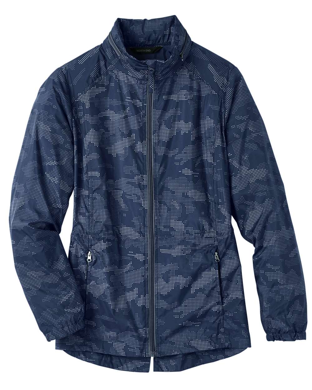 Front View of Classic Navy/ Carbon Women's Rotate Reflective Soft Shell Jacket - NE711W