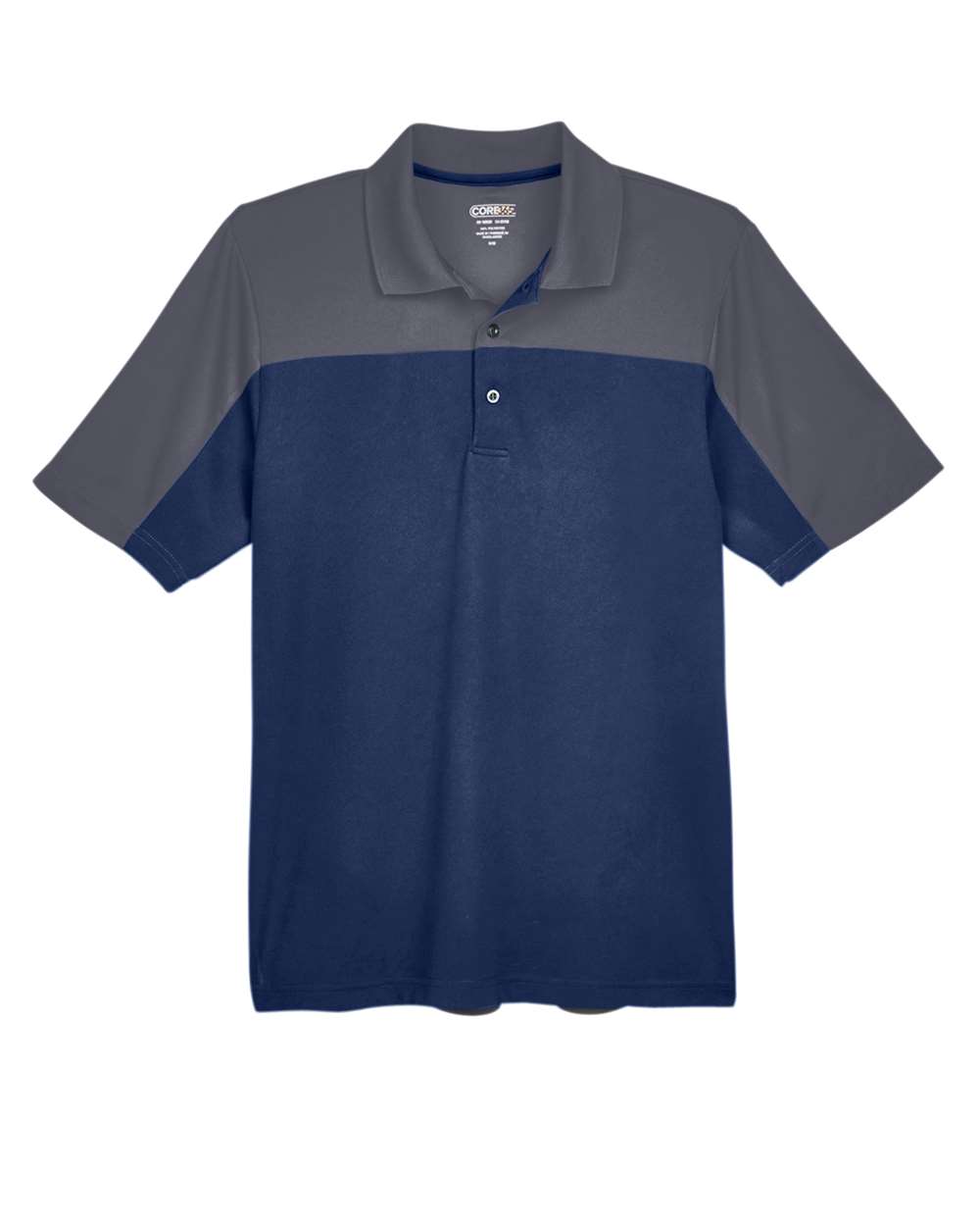 Front View of Classic Navy Heather/ Carbon Men's Balance Colorblock Performance Piqué Polo - CE101