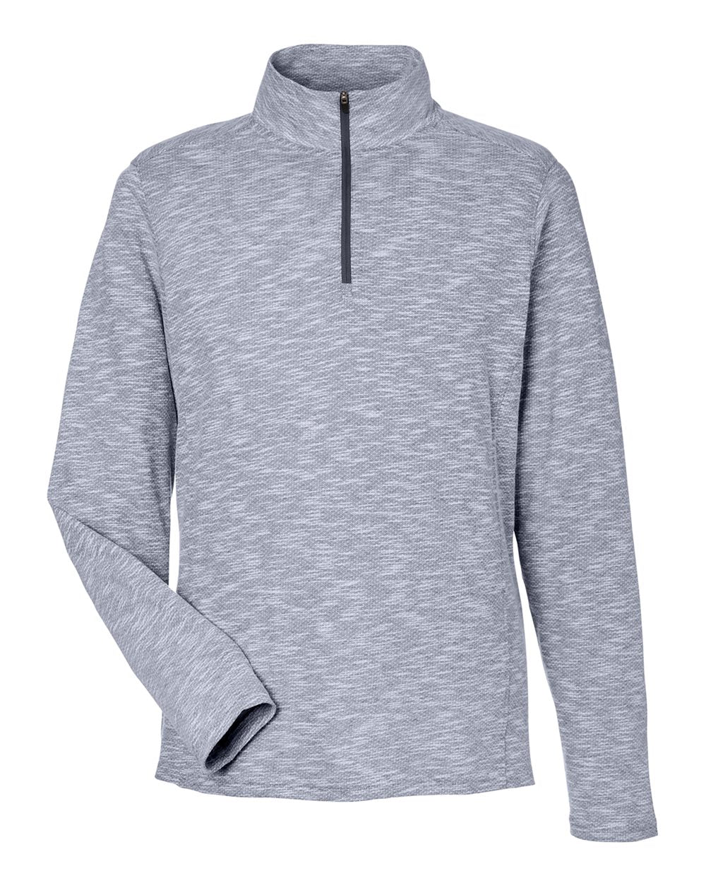 Front View of Classic Navy Heather Men&#39;s Eclipse Jacquard Quarter-Zip Pullover - NE415