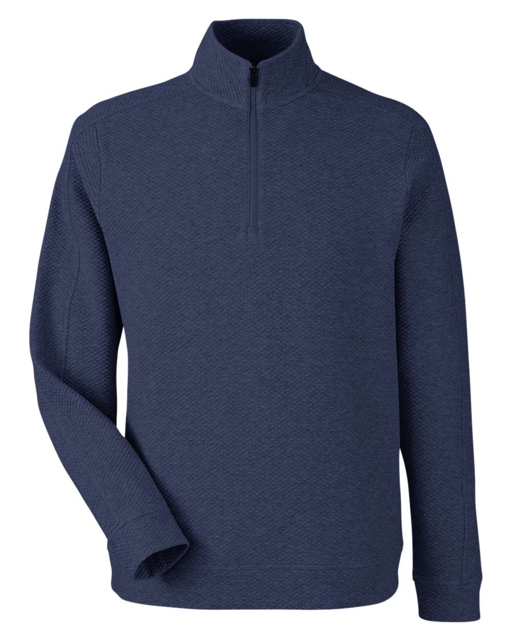 Front View of Classic Navy Heather Men&#39;s Spirit Textured Quarter-Zip Pullover - NE725