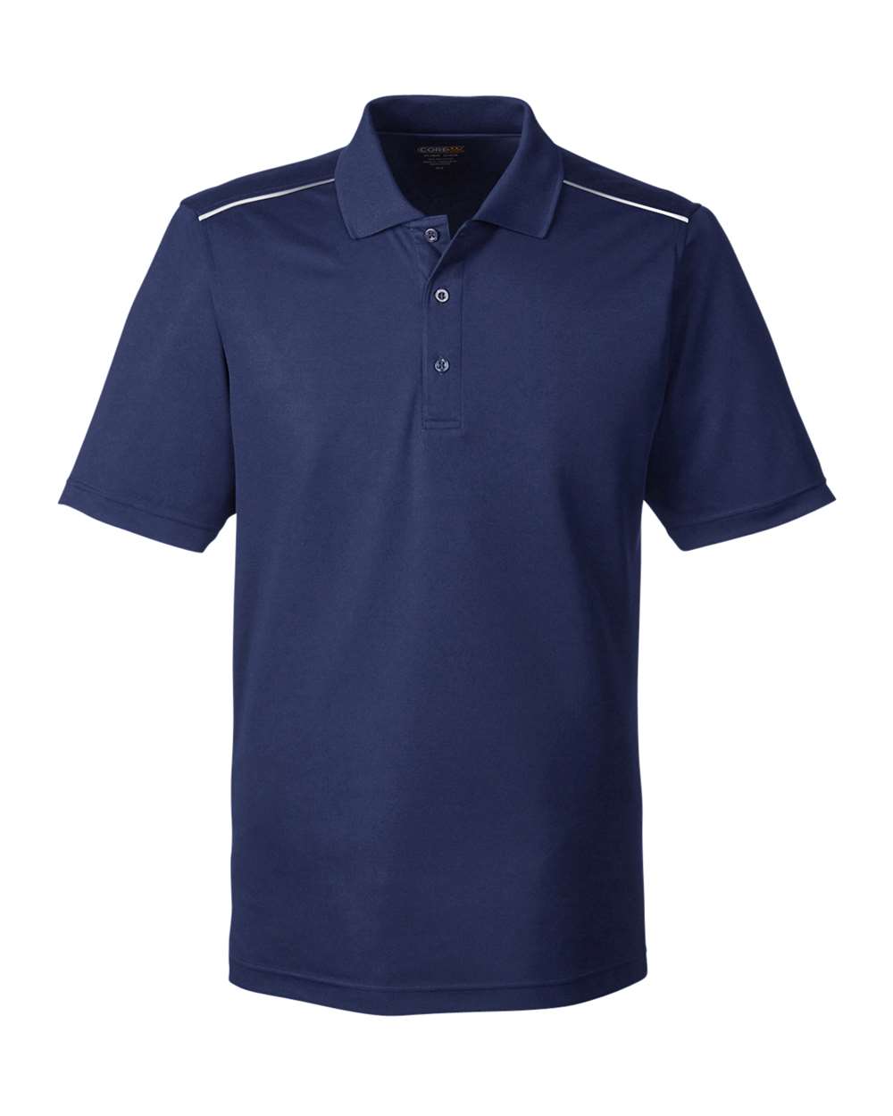 Front View of Classic Navy Men's Radiant Performance Piqué Polo with Reflective Piping - 88181R
