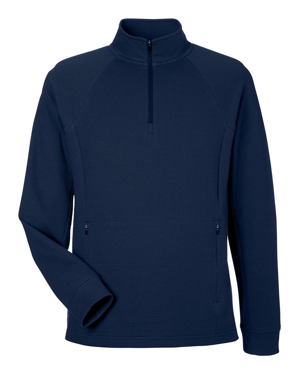 Front View of Classic Navy Men's Rhythm Waffle Quarter-Zip Pullover - NE200
