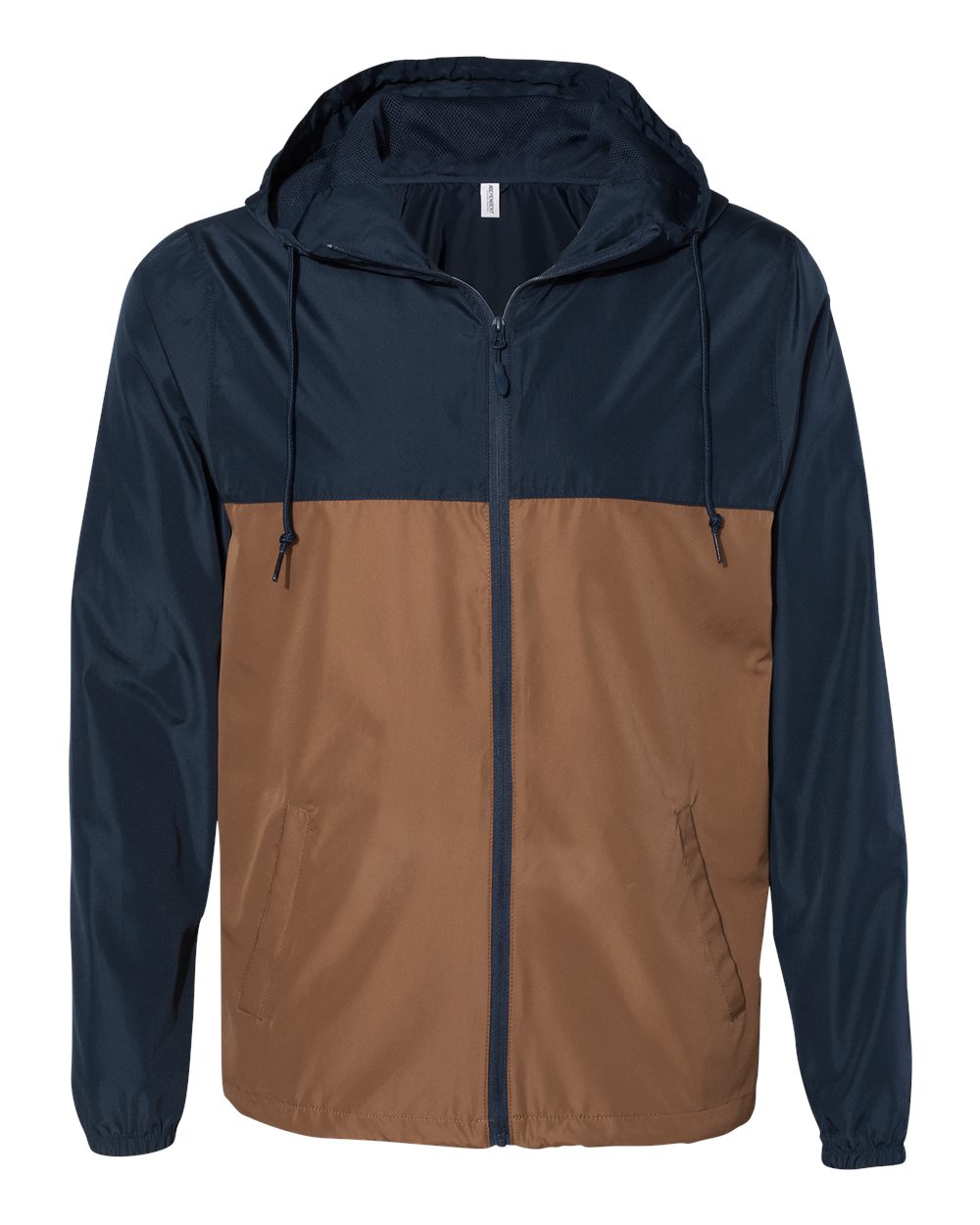 Front View of Classic Navy/ Saddle Lightweight Windbreaker Full-Zip Jacket - EXP54LWZ