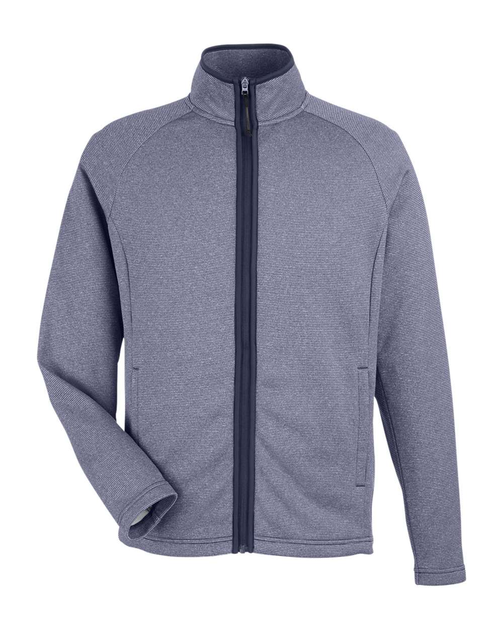 Front View of Classic Navy/ White Men's Venture Heathered Stripe Full-Zip - CE72