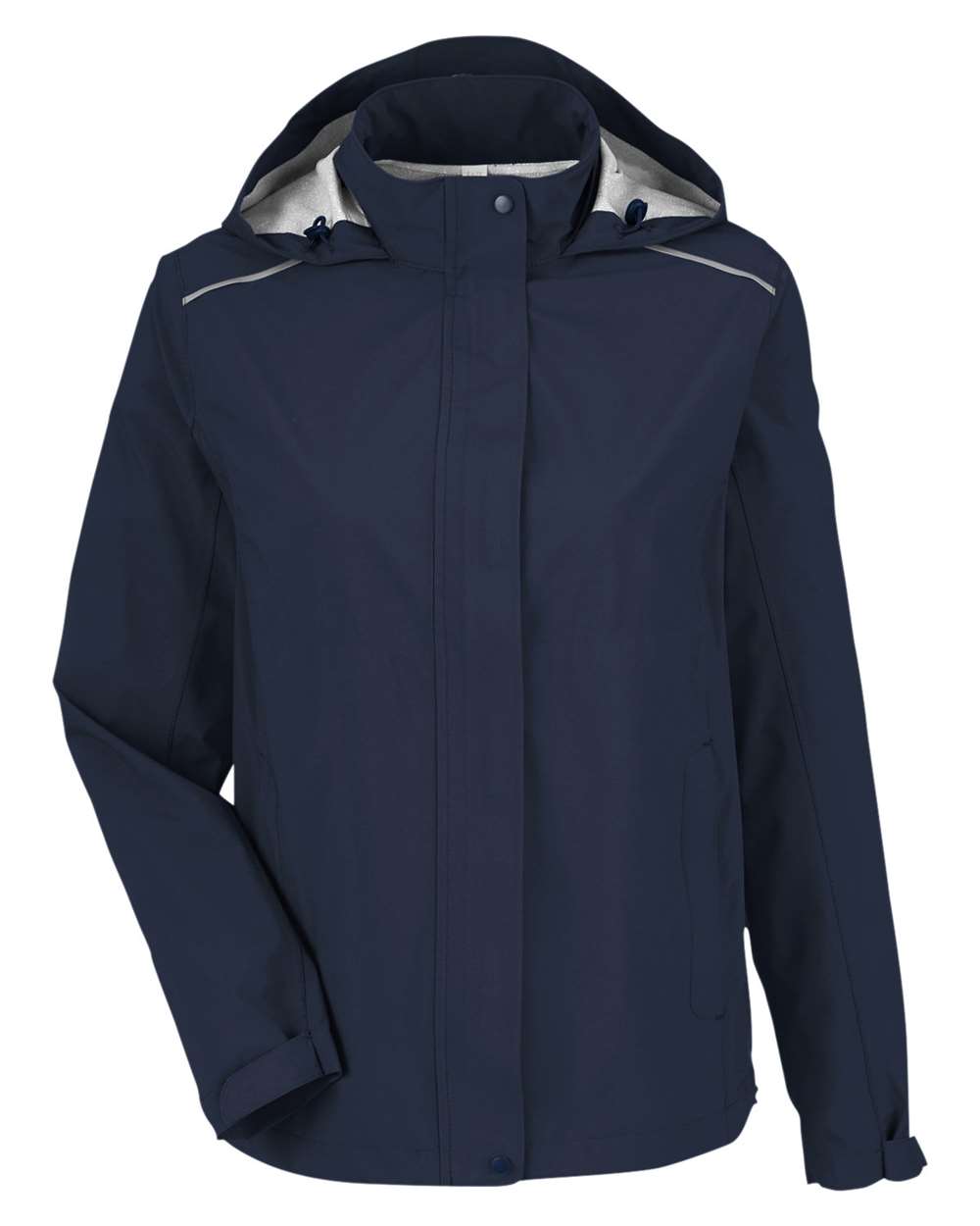 Front View of Classic Navy Women's Packable Rain Jacket - CE712W