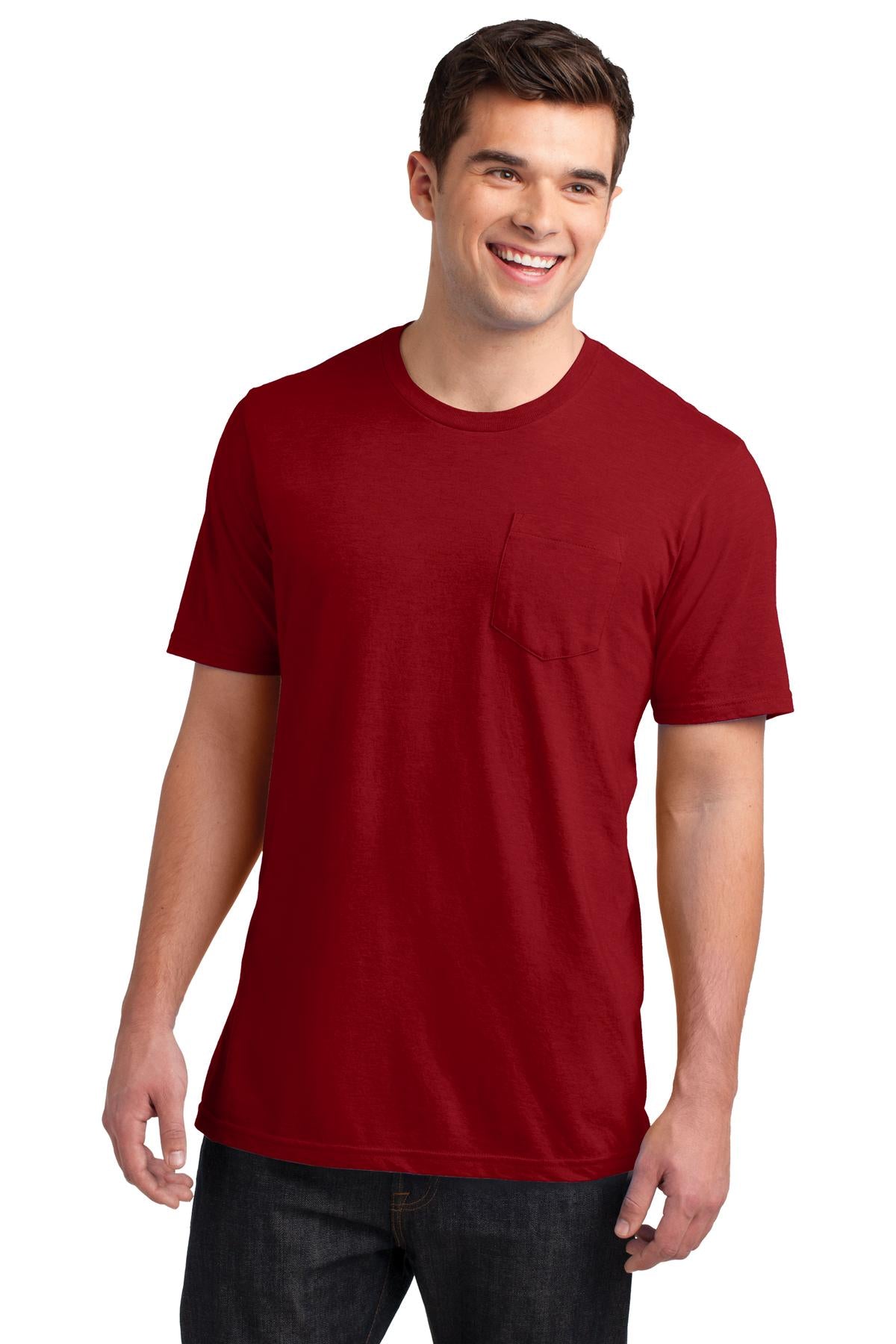 Front View of Classic Red District Very Important Tee with Pocket. DT6000P