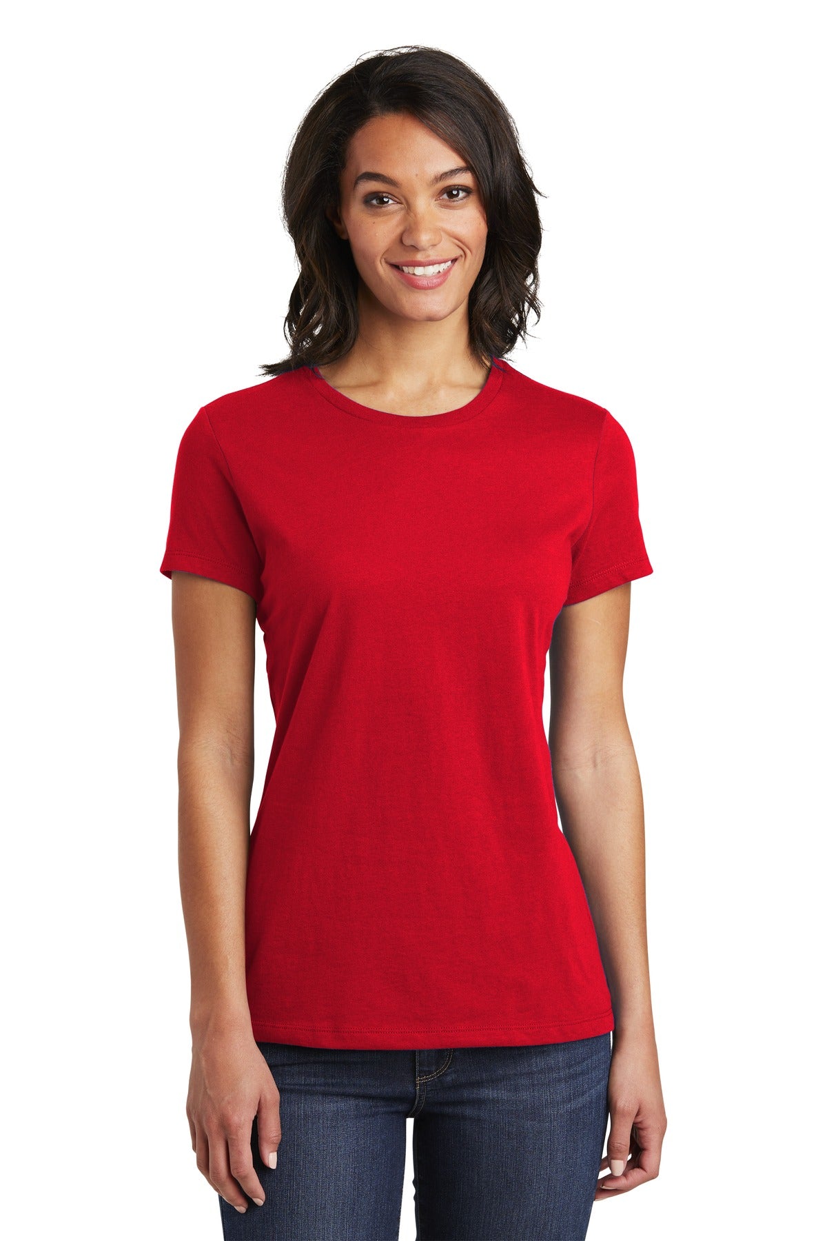 Front View of Classic Red District Women's Very Important Tee . DT6002