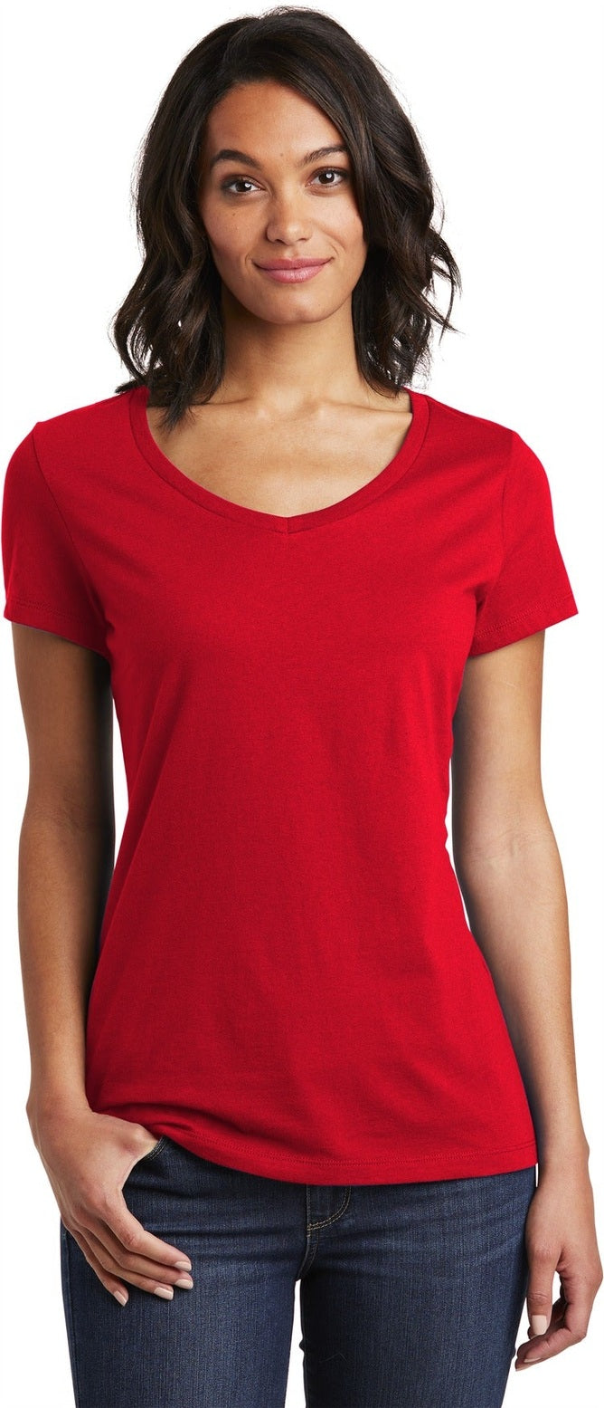 Front View of Classic Red District Women's Very Important Tee V-Neck. DT6503