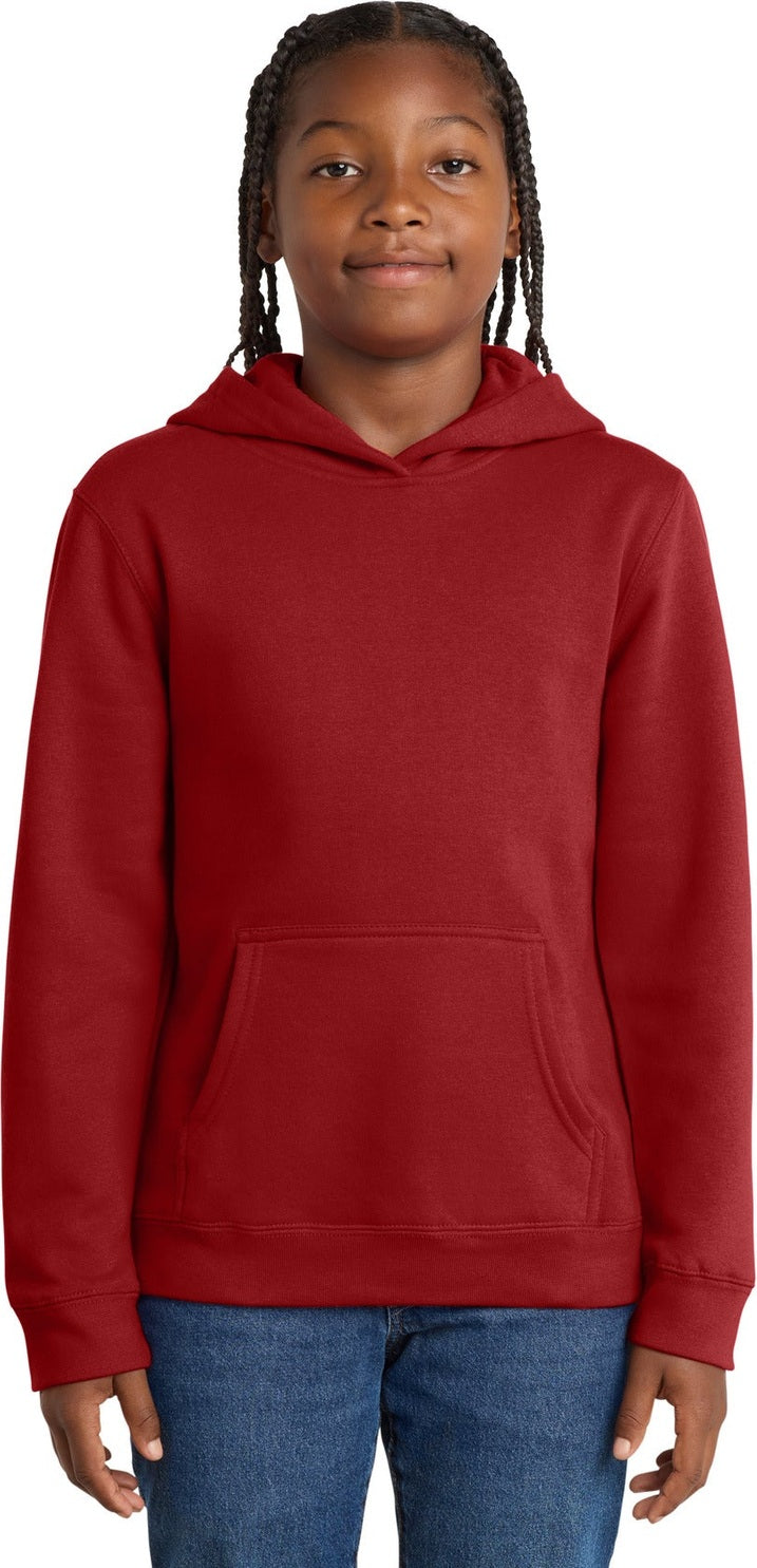 Front View of Classic Red District Youth V.I.T. Fleece Hoodie DT6100Y