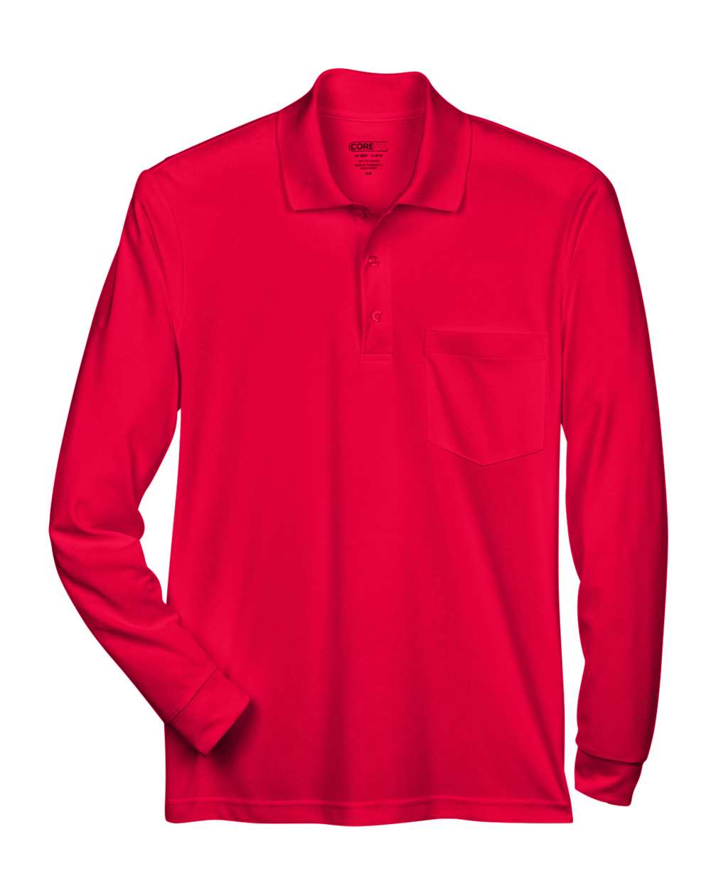 Front View of Classic Red Men's Pinnacle Performance Long Sleeve Piqué Polo with Pocket - 88192P