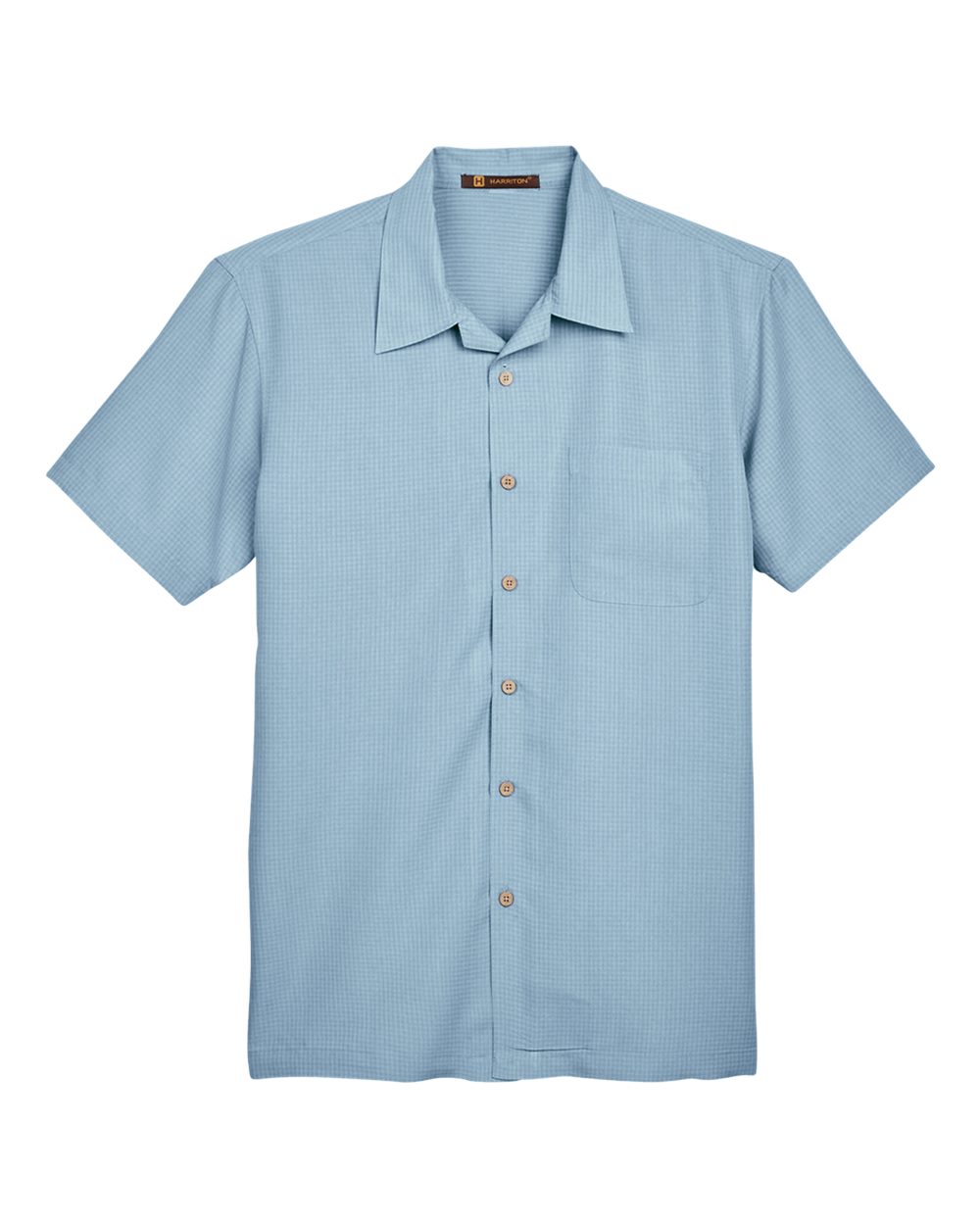 Front View of Cloud Blue Men's Barbados Textured Camp Shirt - M560