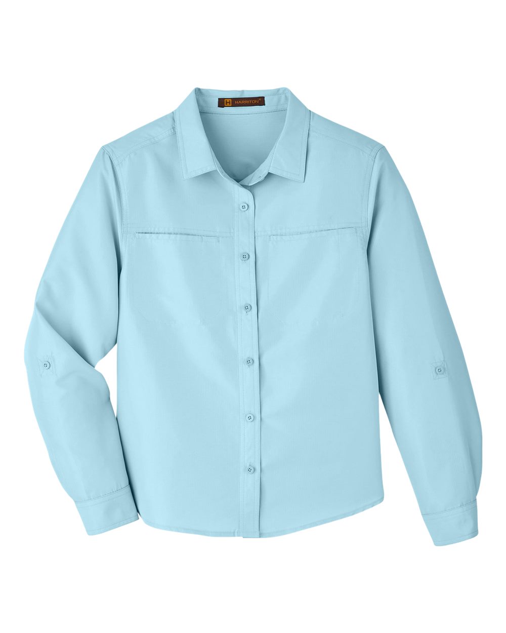 Front View of Cloud Blue Women's Key West Long Sleeve Performance Staff Shirt - M580LW