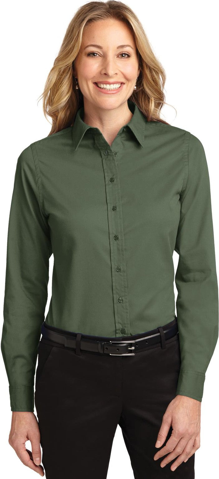Front View of Clover Green Port Authority Women's Long Sleeve Easy Care Shirt. L608