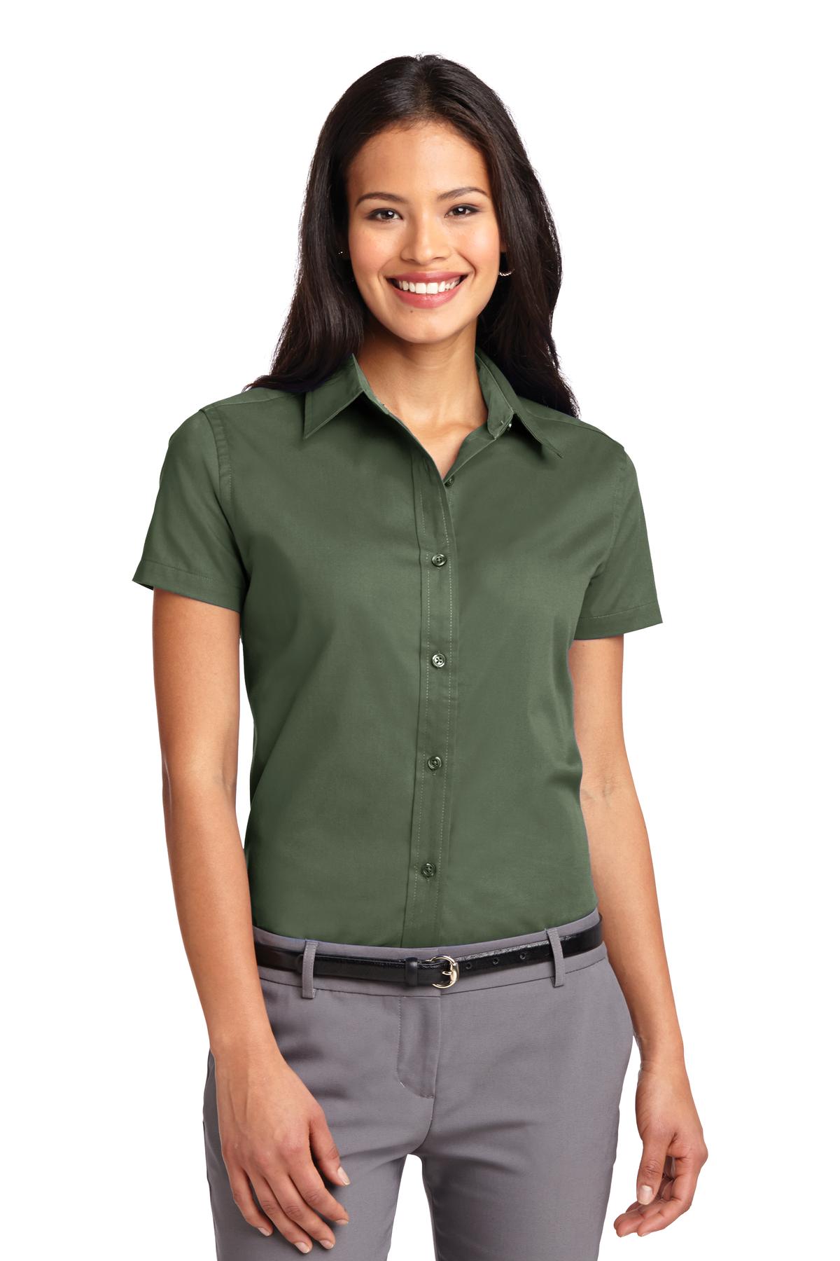 Front View of Clover Green Port Authority Women's Short Sleeve Easy Care Shirt. L508