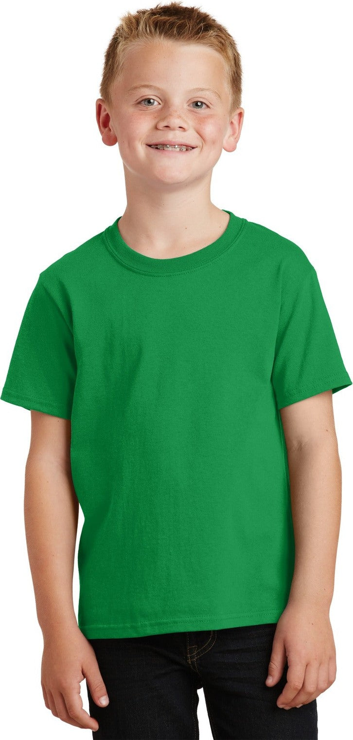 Front View of Clover Green Port & Co Youth Core Cotton Tee. PC54Y