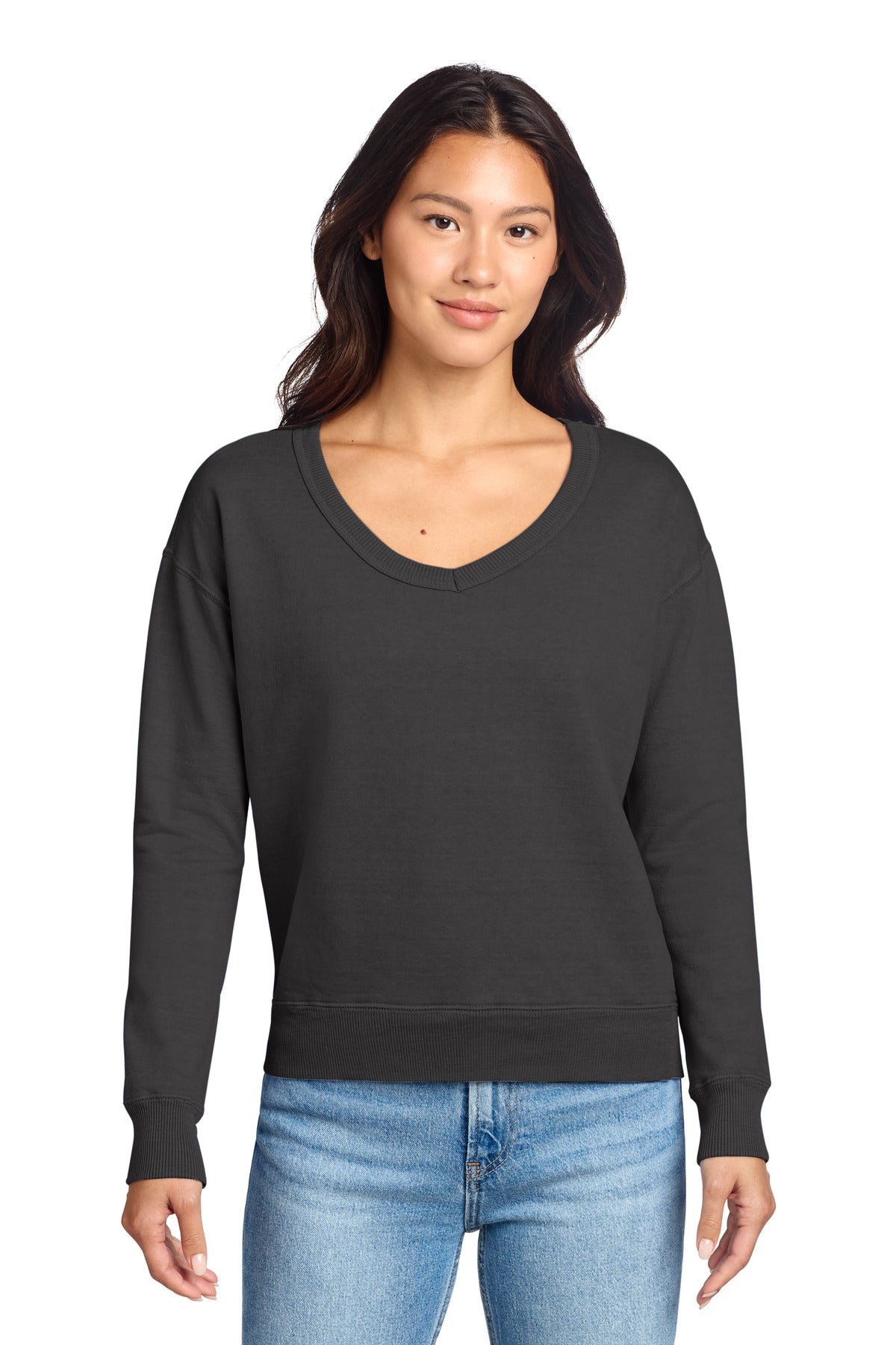 Front View of Coal Port & Co Women's Beach Wash Garment-Dyed V-Neck Sweatshirt LPC098V