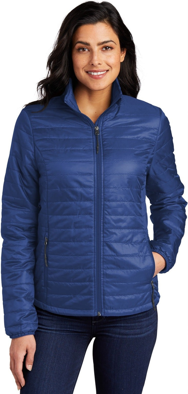 Front View of Cobalt Blue Port Authority Women's Packable Puffy Jacket L850