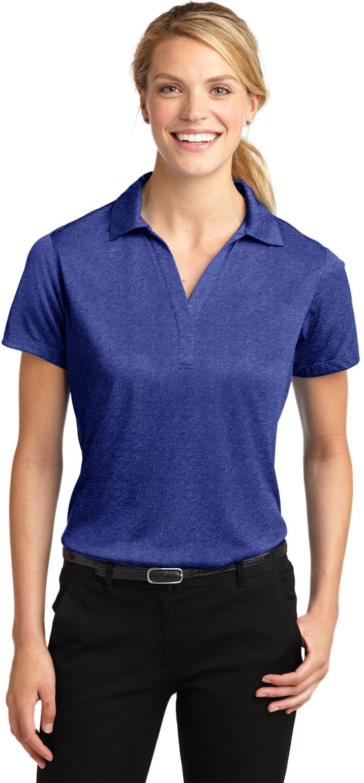 Front View of Cobalt Hthr Sport-Tek Women's Heather Contender Polo. LST660
