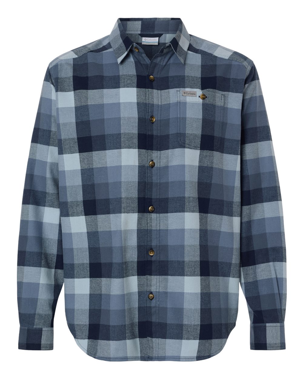 Front View of Collegiate Navy Multi Buffalo Check Men's Cornell Woods™ Flannel Shirt - 161795