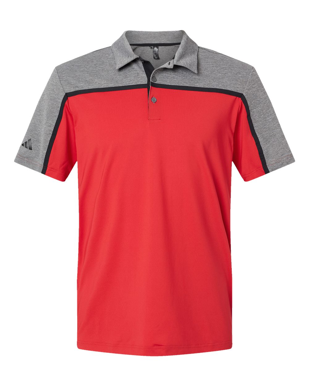 Front View of Collegiate Red/ Black/ Grey Five Melange Ultimate Colorblocked Polo - A512