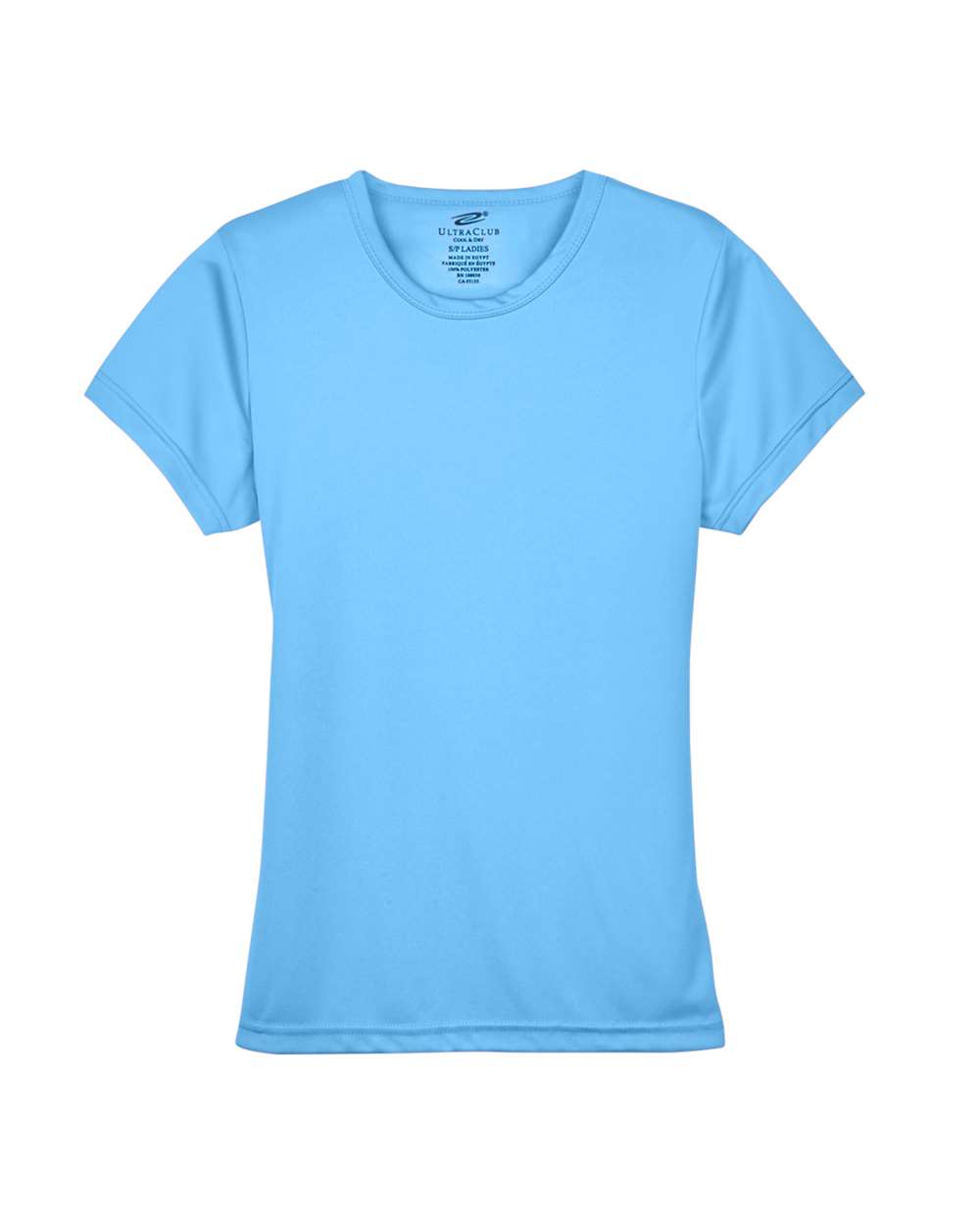 Front View of Columbia Blue Women's Cool & Dry Sport Performance Interlock T-shirt - 8420L