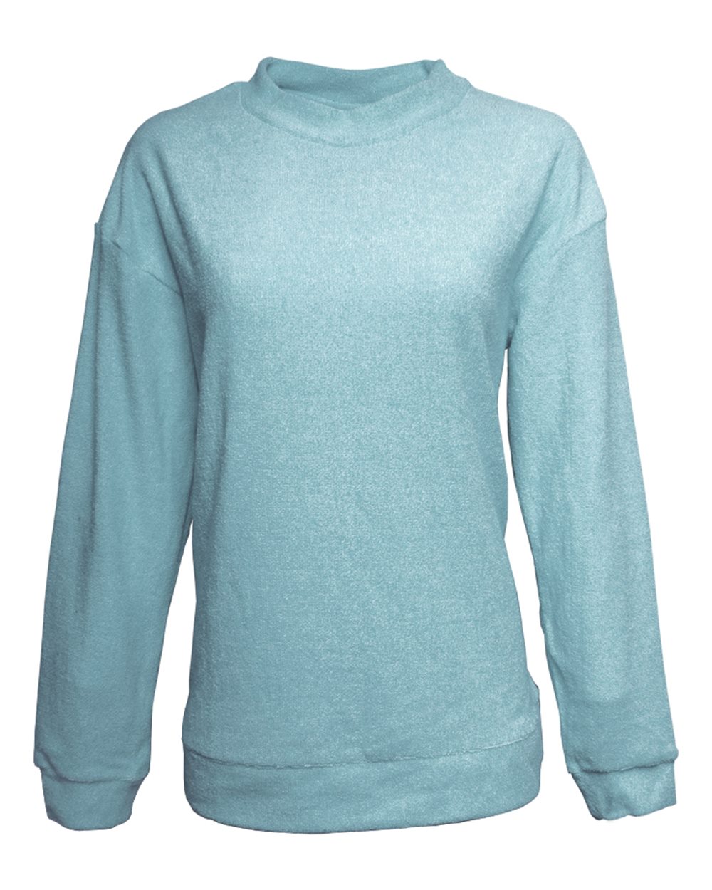 Front View of Columbia Blue Women's Weekend Terry Mock Neck Pullover - 8428