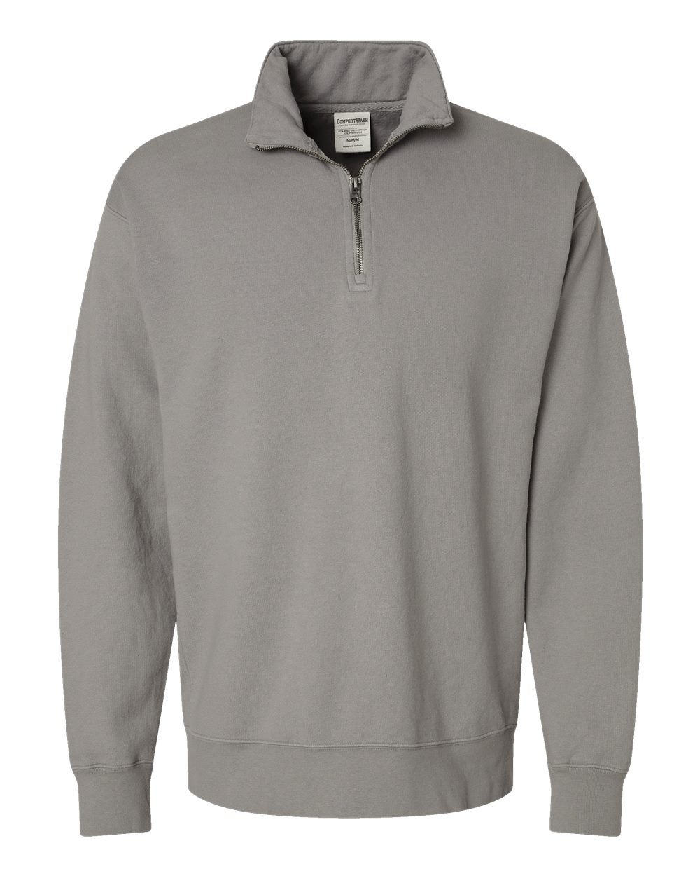 Front View of Concrete Grey Garment-Dyed Quarter-Zip Sweatshirt - GDH425