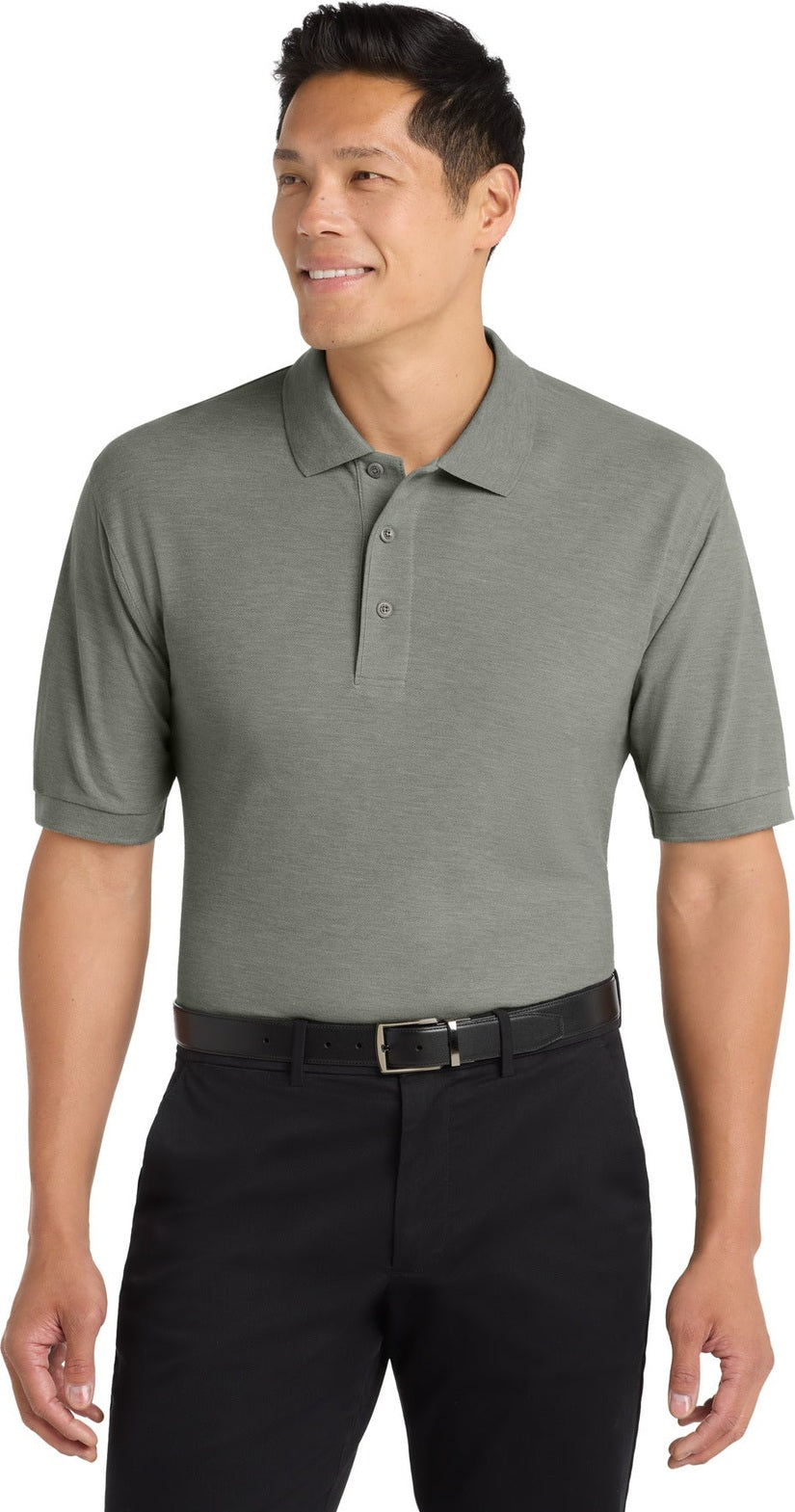 Front View of Cool Grey Port Authority Silk Touch Polo K500