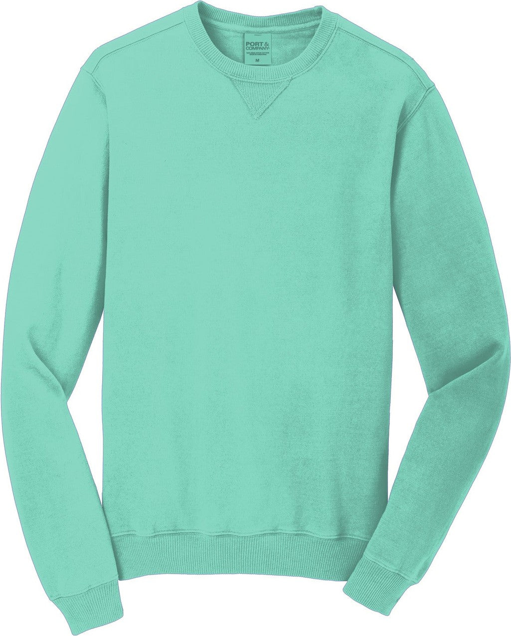 Front View of CoolMint Port & Co Beach Wash Garment-Dyed Crewneck Sweatshirt PC098