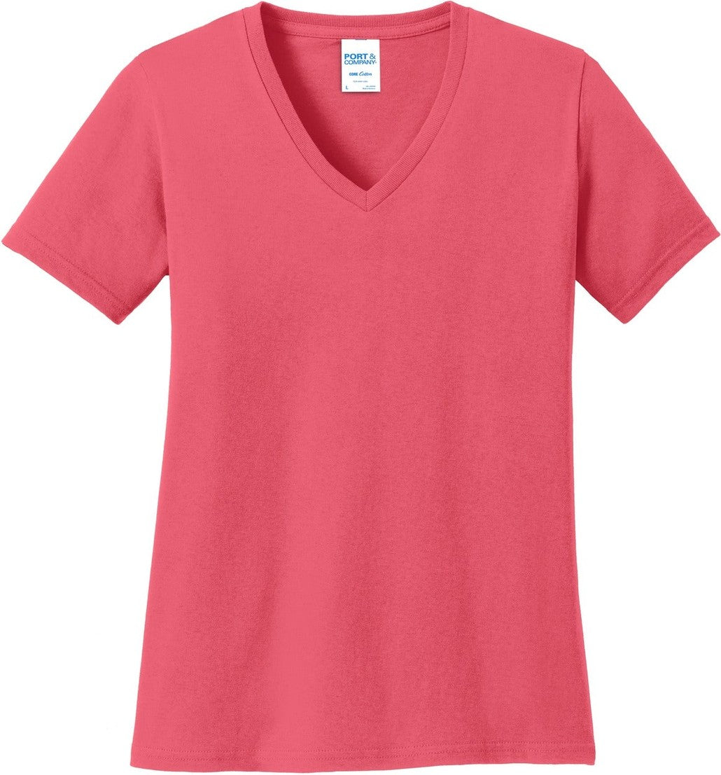 Front View of Coral Port & Co Women's Core Cotton V-Neck Tee. LPC54V