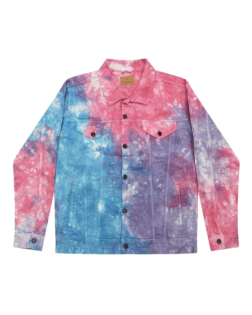 Front View of Cotton Candy Tie-Dyed Denim Jacket - 9050