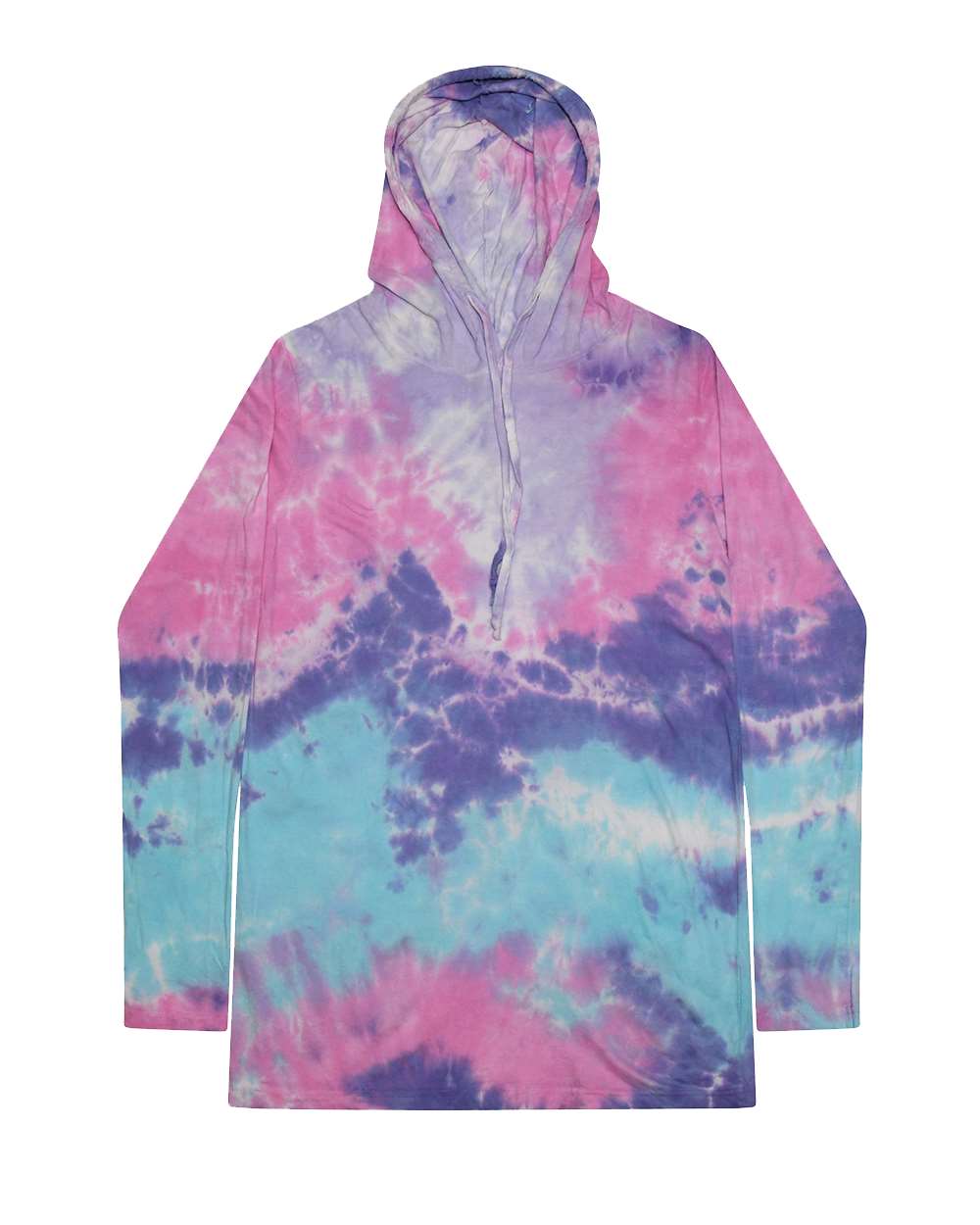 Front View of Cotton Candy Tie-Dyed Hooded Long Sleeve T-Shirt - 2777