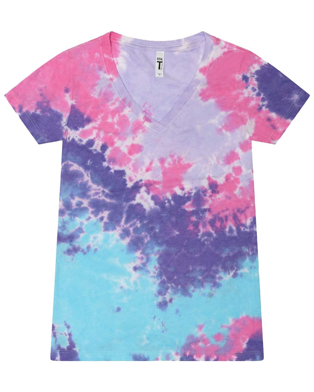 Front View of Cotton Candy Women&#39;s Tie-Dyed V-Neck T-Shirt - 1075