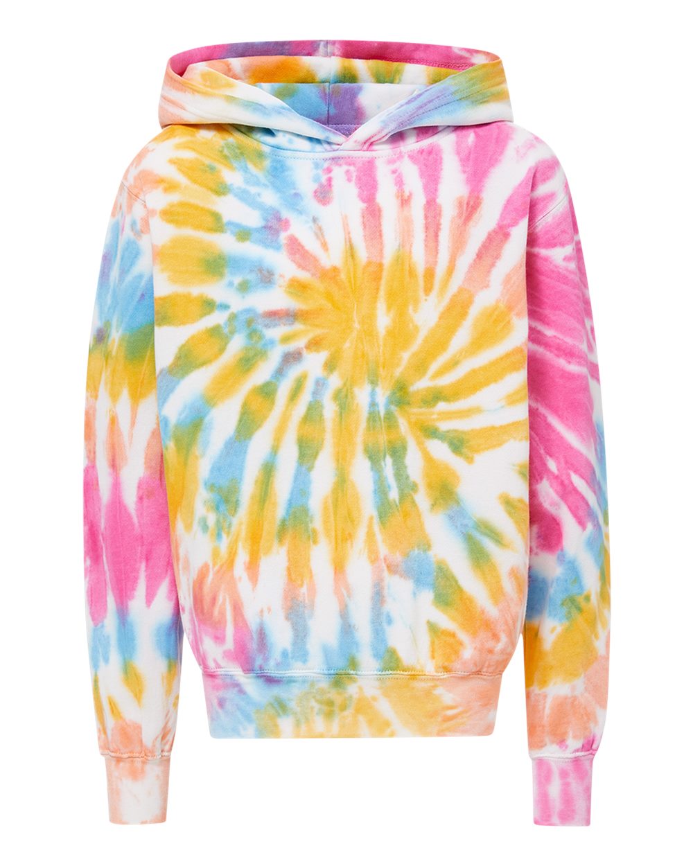 Front View of Cotton Candy Youth Classic Fleece Tie-Dyed Hooded Sweatshirt - 128Y