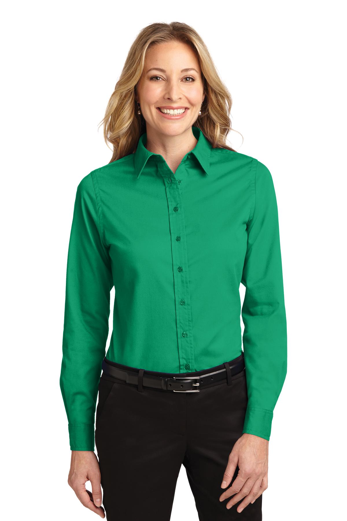 Front View of Court Green Port Authority Women's Long Sleeve Easy Care Shirt. L608