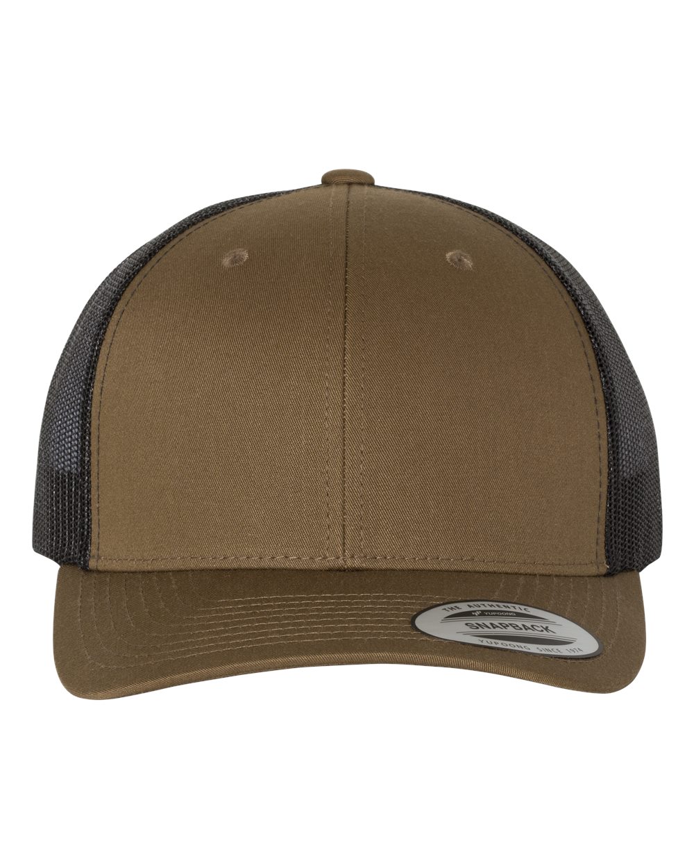 Front View of Coyote Brown/ Black Retro Trucker Cap - 6606