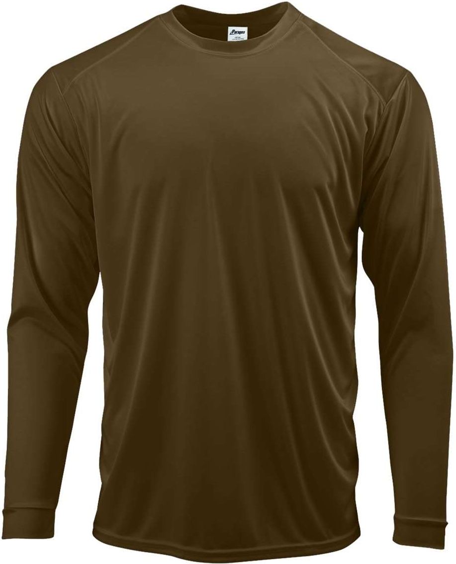 Front View of Coyote Brown Long Islander Performance Long Sleeve T-Shirt - 210