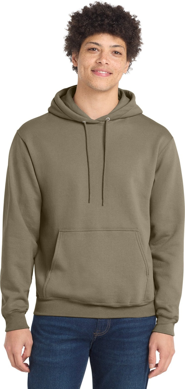 Front View of Coyote Brown Port & Co Core Fleece Pullover Hooded Sweatshirt. PC78H